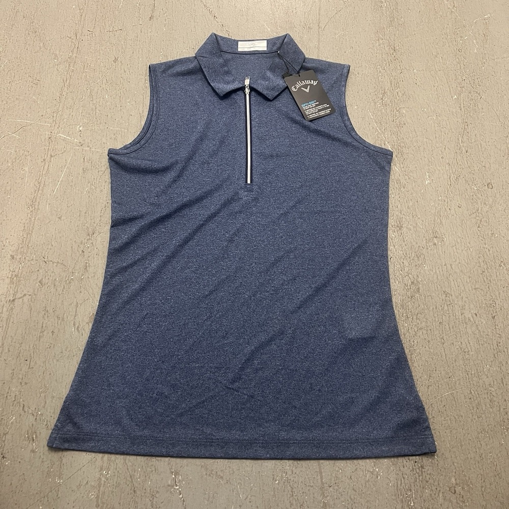 Callaway Women's XS Navy Opti-Dri 1/4 Zip Golf Sleeveless Polo‎ Shirt